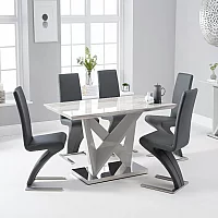 Marcella 150cm Marble Effect High Gloss Light Grey Dining Table with 4 Grey Aldo Chairs