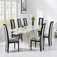 Marino 180cm Marble Dining Table with 10 Black Novara Chairs