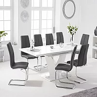 Extending Vittorio 160cm White High Gloss Dining Table with 10 Grey Gianni Chairs