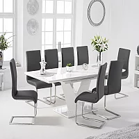 Extending Vittorio 160cm White High Gloss Dining Table with 10 Grey Austin Chairs