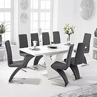Extending Vittorio 160cm White High Gloss Dining Table with 10 White Aldo Chairs