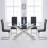 Canova 200cm Glass Dining Table with 10 Black Austin Chairs