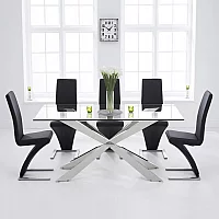 Canova 200cm Glass Dining Table with 10 Black Aldo Chairs