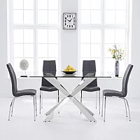 Canova 160cm Glass Dining Table with 4 Black Marco Chairs