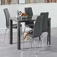 Seattle 120cm Dark Grey High Gloss Dining Table with 6 Black Marco Chairs