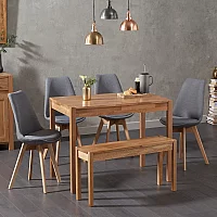 York 150cm Solid Oak Dining Table with 2 Dark Grey Orson Chairs with 1 Oak Bench