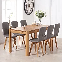 Thetford 150cm Oak Dining Table with 4 Grey Ruben Chairs