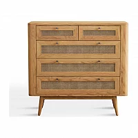 Oak Rattan 2 Over 3 Chest of Drawers