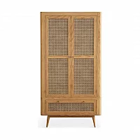 Oak Rattan Double Wardrobe