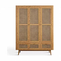 Oak Rattan Triple Wardrobe