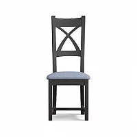 Painted Charcoal Grey X Back Dining Chairs Pair with Sky Blue Fabric Seat Pad