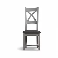 Painted Light Grey X Back Dining Chairs Pair with Charcoal Grey Fabric Seat Pad