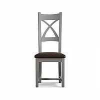 Painted Light Grey X Back Dining Chairs Pair with Chocolate Brown Leather Seat Pad