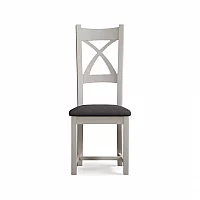 Painted Soft White X Back Dining Chairs Pair with Charcoal Grey Fabric Seat Pad