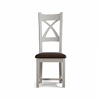 Painted Soft White X Back Dining Chairs Pair with Chocolate Brown Leather Seat Pad