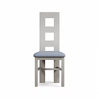 Painted Soft White Flow Back Dining Chairs Pair with Sky Blue Fabric Seat Pad