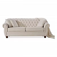 Eva Chesterfield Ivory Linen Fabric TwoSeater Sofa