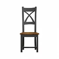 Painted Charcoal Grey X Back Dining Chairs Pair with Rustic Oak Seat Pad