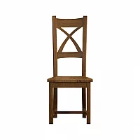 Rustic Solid Oak X Back Dining Chairs Pair with Rustic Oak Seat Pad