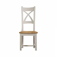 Painted Soft White X Back Dining Chairs Pair with Oak Seat Pad