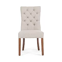 Francois Cream Fabric Dark Oak Leg Dining Chairs Pair