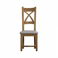 Natural Solid Oak X Back Dining Chairs Pair with Light Grey Fabric Seat Pad
