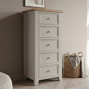 Weymouth Oak and Soft White Painted 5 Drawer Tallboy