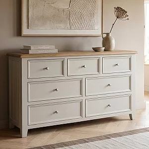 Weymouth Oak and Soft White Painted Wide Chest Of Drawers