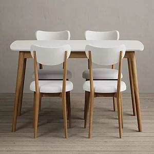 Nordic 150cm Solid Oak and Signal White Painted Dining Table with 6 Grey Nordic Chairs