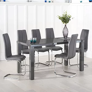 Seattle 200cm Dark Grey High Gloss Dining Table with 6 Grey Gianni Chairs