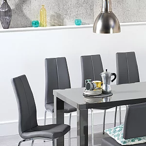 Seattle 200cm Dark Grey High Gloss Dining Table with 4 Grey Marco Chairs and 2 Grey Benches