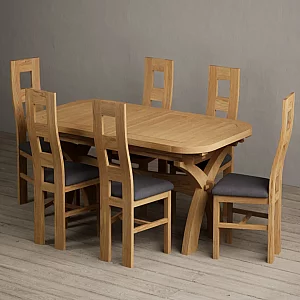 Extending Olympia 180cm Solid Oak Dining Table with 8 Brown Natural Chairs