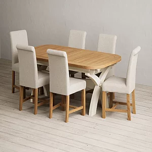 Extending Olympia 180cm Oak and Cream Painted Dining Table with 12 Charcoal Grey Braced Chairs