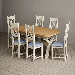 Extending Olympia 180cm Oak and Cream Painted Dining Table with 8 Brown Painted Chairs