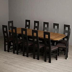 Extending Olympia 180cm Oak and Black Painted Dining Table with 12 Brown Painted Chairs
