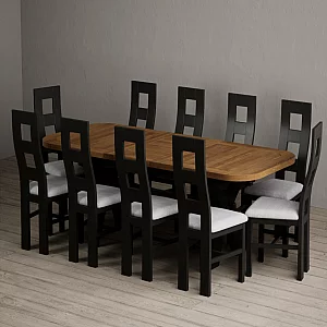 Extending Olympia 180cm Oak and Black Painted Dining Table with 10 Light Grey Painted Chairs