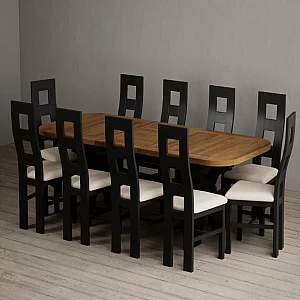 Extending Olympia 180cm Oak and Black Painted Dining Table with 10 Linen Painted Chairs