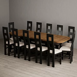Extending Olympia 180cm Oak and Black Painted Dining Table with 12 Linen Painted Chairs