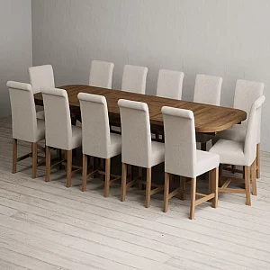 Extending Olympia 180cm Rustic Solid Oak Dining Table with 12 Natural Braced Chairs