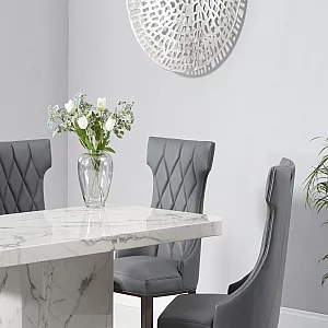 Belle 160cm Marble White Dining Table with 8 Grey Sophia Chairs