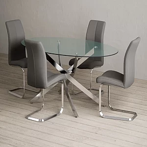 Bernini 165cm Oval Glass Dining Table with 6 Grey Gianni Chairs