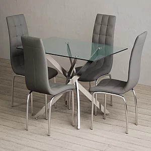 Bernini 120cm Rectangular Glass Dining Table with 4 Black Enzo Chairs