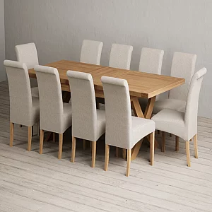 Extending Buckley 160cm Solid Oak Dining Table with 10 Natural Scroll Back Chairs