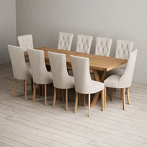 Extending Buckley 200cm Solid Oak Dining Table with 10 Natural Beatrix Chairs