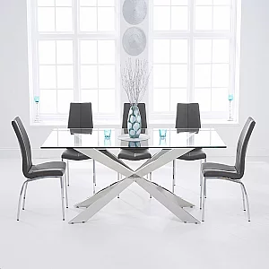 Canova 200cm Glass Dining Table with 6 Grey Marco Chairs