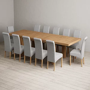 Extending Callington 230cm Oak Dining Table with 12 Grey Scroll Back Chairs
