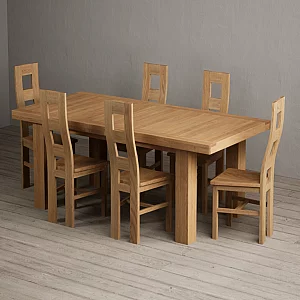 Extending Callington 230cm Oak Dining Table with 6 Oak Natural Chairs