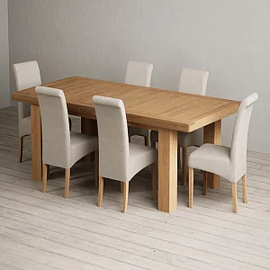 Extending Callington 230cm Oak Dining Table with 6 Natural Scroll Back Chairs