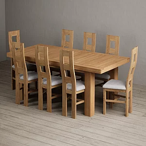 Extending Callington 230cm Oak Dining Table with 8 Light Grey Natural Chairs