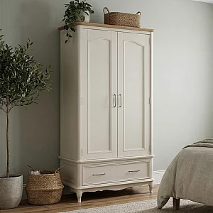 Chateau Oak and Soft White Painted Double Wardrobe